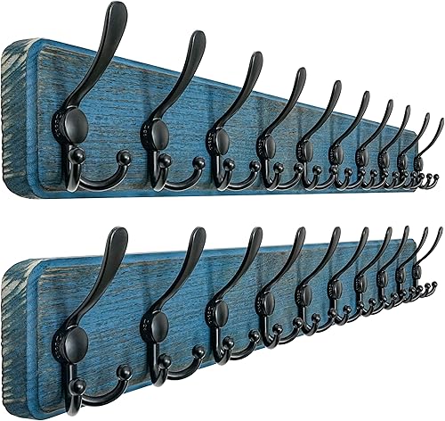 Miniatura 43 de Dseap Perchero de pared – Resistente 38-1/4 pulgadas de largo, con 10 tri-ganchos personalizados reforzados, colgador de pared de madera maciza para