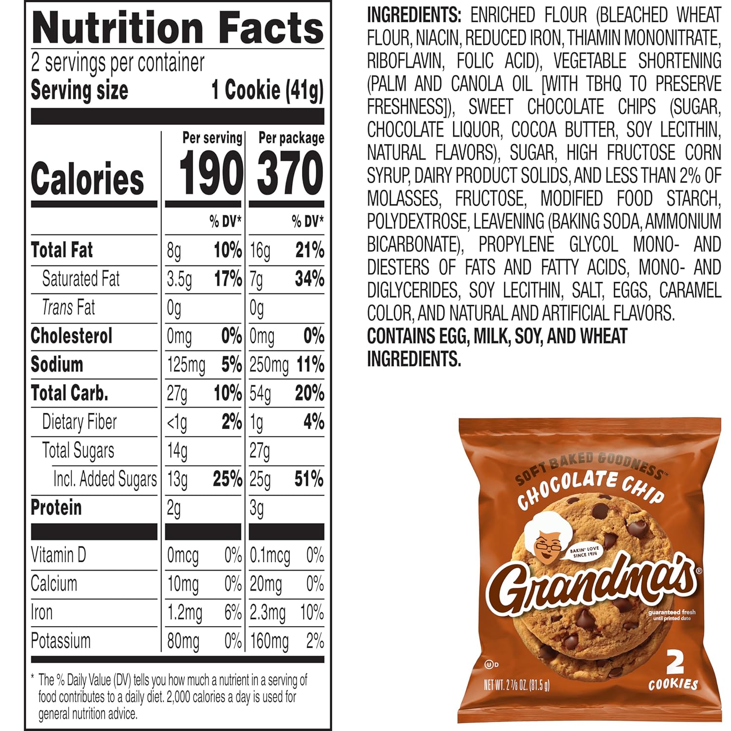 Grandma's Cookies, Chocolate Chip, 2.5 Ounce (Pack of 60)