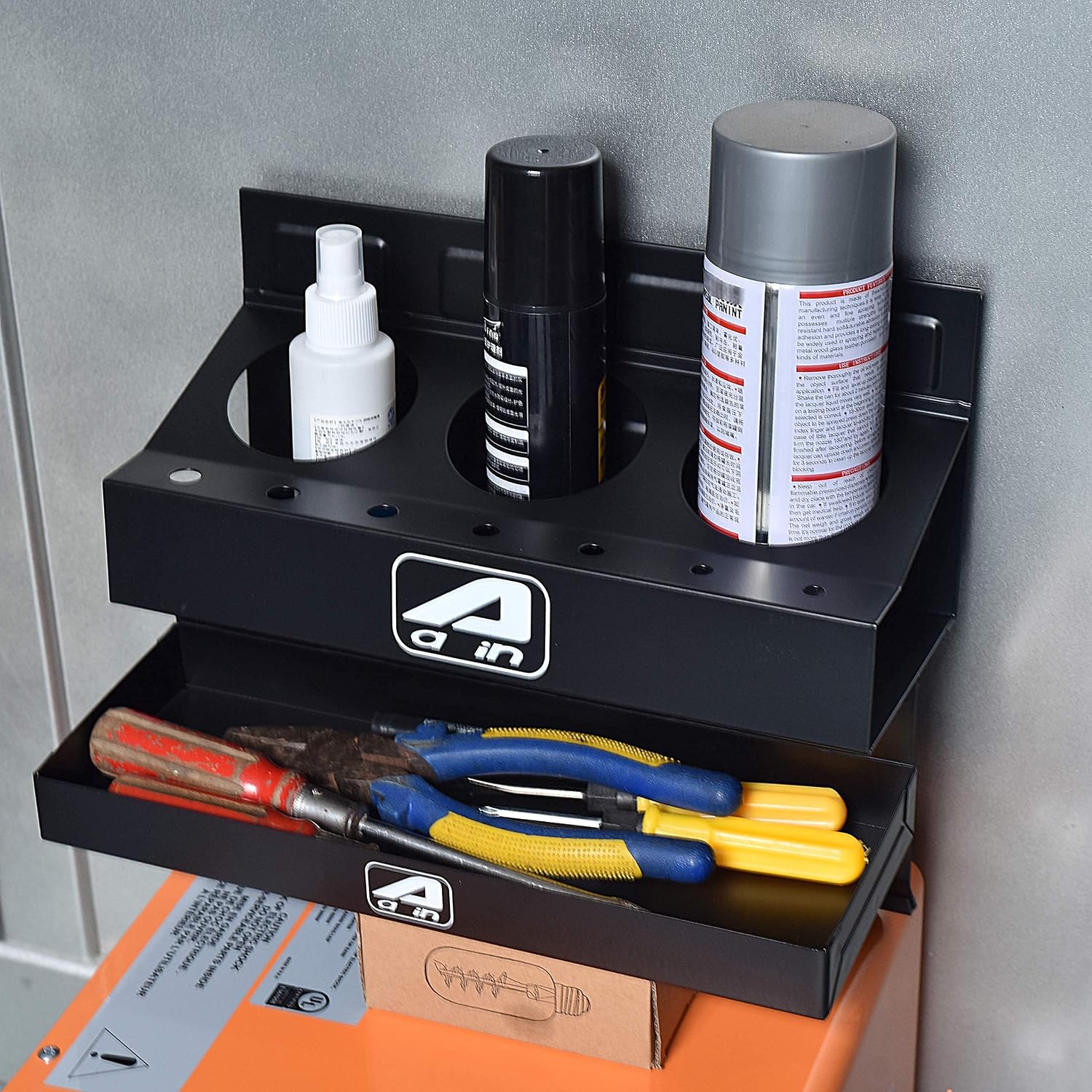 4 PCS Magnetic Shelf Tool/Parts Storage box Trays Set - ToolBox Organizer Chest - Cabinet Van Workshop Screwdriver Holder for Rolling Tool Cart, With 3 Can Tray/2 PCS Wide Trays/Paper Towel Holder