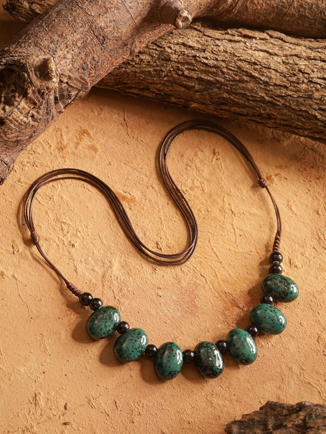 MINACHI Bohemian Hippie Colorful Ceramic Geometric Bead Strand Necklace, Vintage Boho Statement Jewelry Gift for Women - Image 4