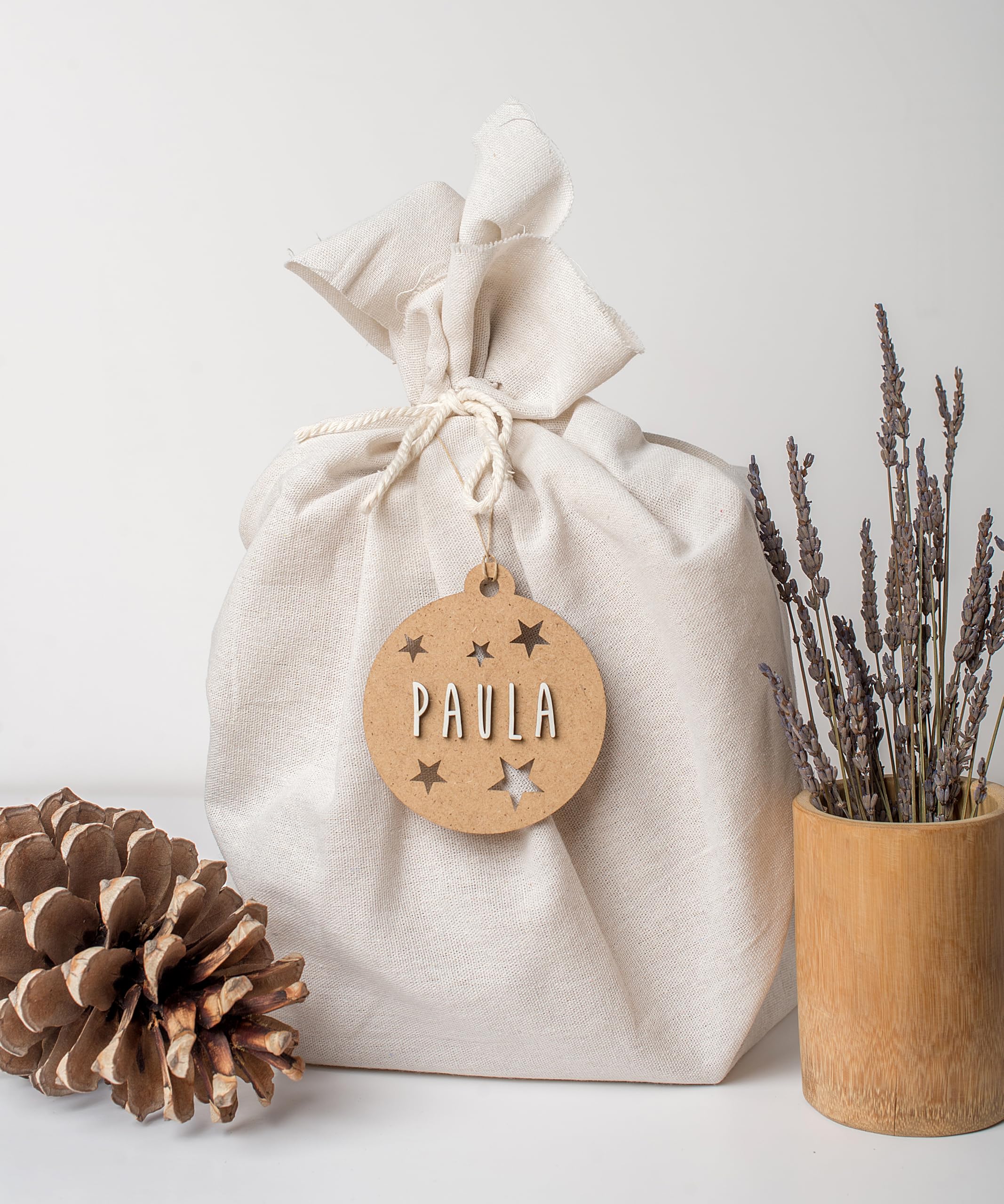 WONDEE Palline Di Natale Personalizzabili In Legno – Pack Da 5 Con Kit Lettere E Corda