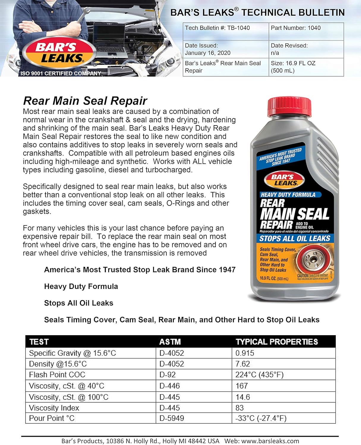 Bar's Leaks Concentrated Rear Main Seal Repair - 16.9 oz : Automotive