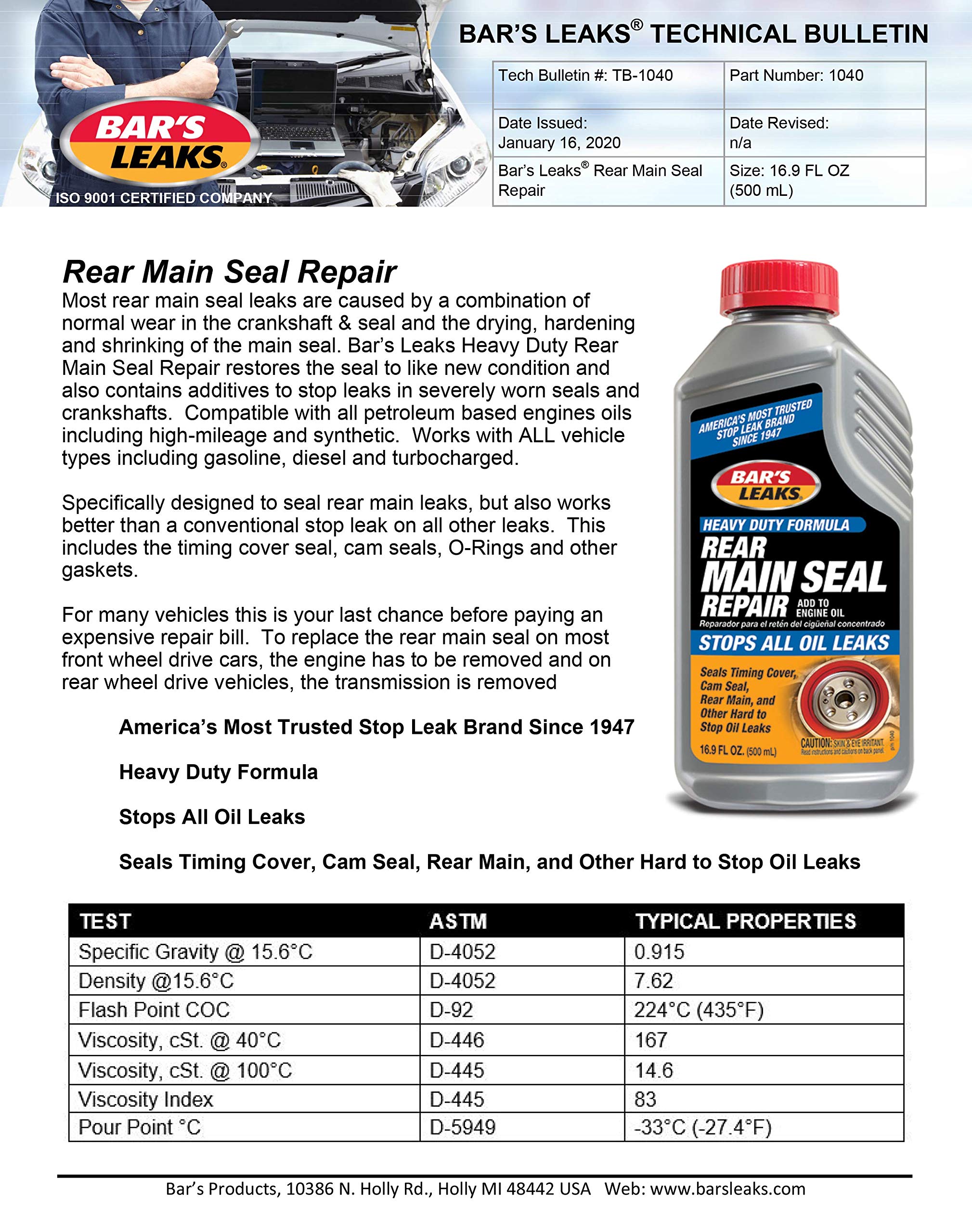 Bar's Leaks Concentrated Rear Main Seal Repair 16.9 oz Buy Online in