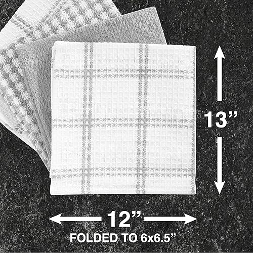 Miniatura 6 de T-Fal Paños de cocina de gofres de alta calidad altamente absorbentes, súper suaves de larga duración, 100% algodón, 12 x 13 pulgadas, toalla plana