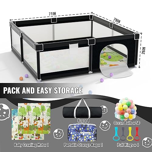 Miniatura 2 de LUTIKIANG Corralito para bebés extra grande de 79 x 71 pulgadas con alfombra, patio de juegos portátil para niños, corral grande para bebés, tapete