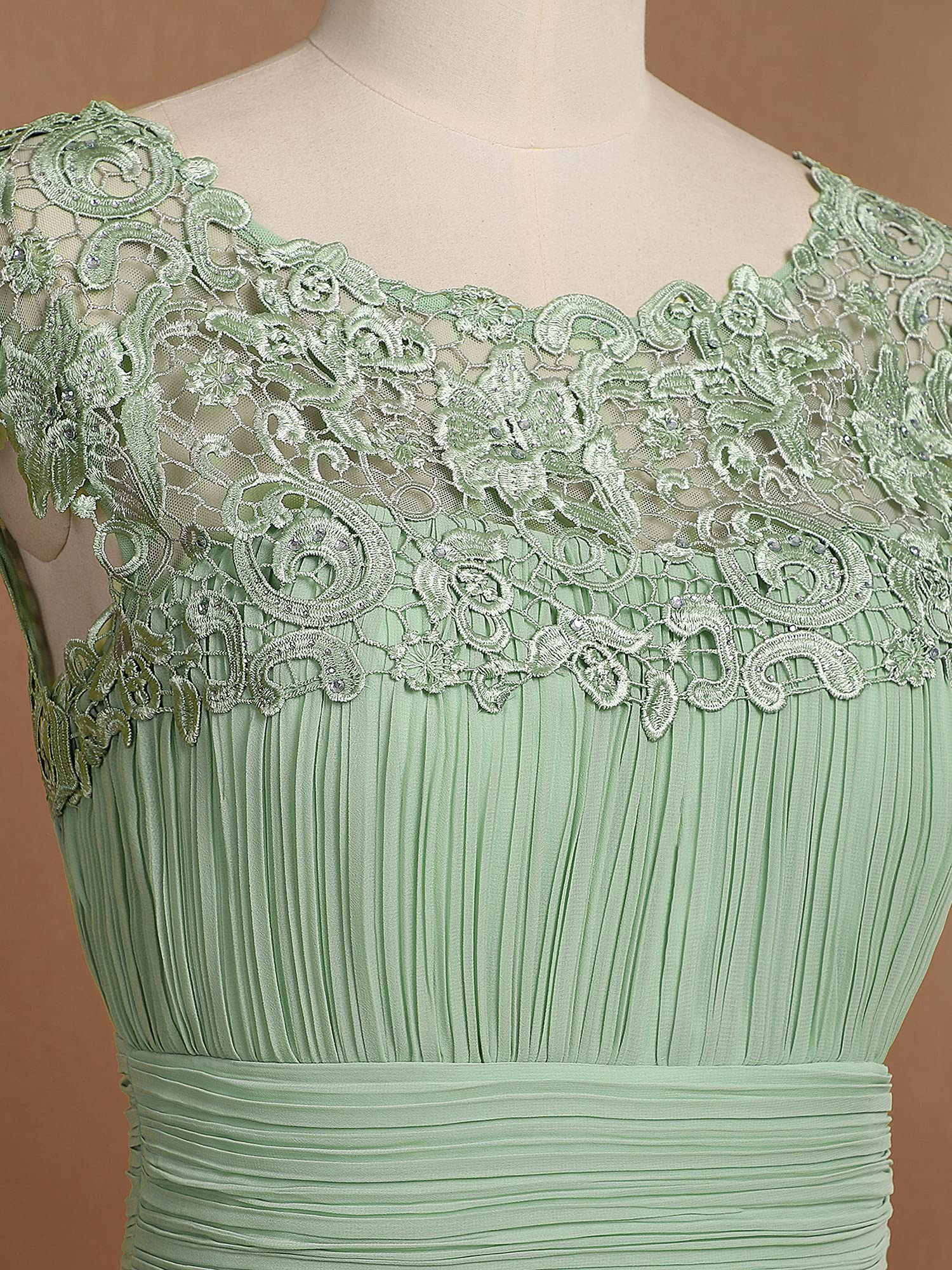 Ever-Pretty Damen Abendkleider Kurze Ärmel Rundkragen Spitze Empire A-Linie Elegant Chiffon Bodenlang Brautjungfernkleider EP09996