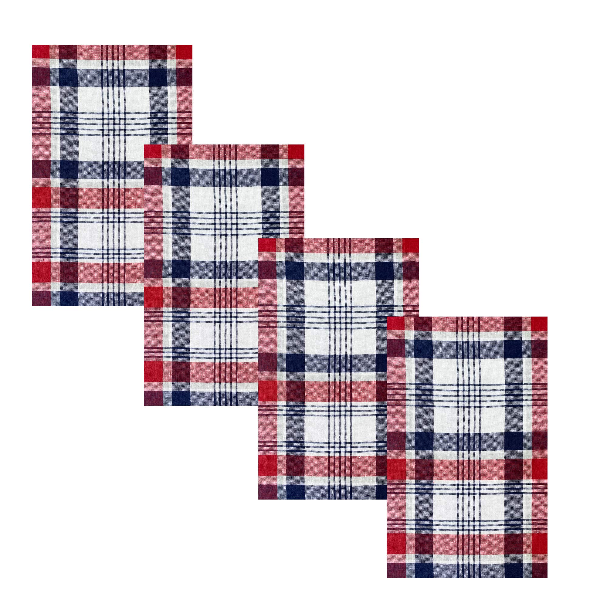 Lintex Cottage Red, White and Blue Patriot Plaid Cotton Fabric Napkins, Red, White and Blue Heavy Weight Indoor/Outdoor Cottage Fabric Napkins, Set of 4 Napkins