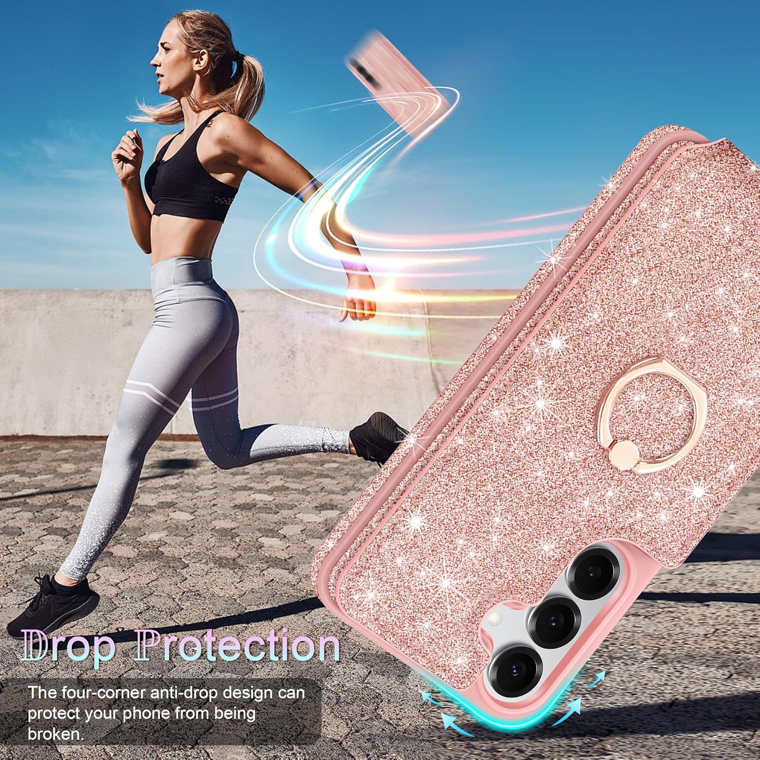 for Galaxy S25 Case Wallet,with [Screen Protector + Camera Lens Protector] Glitter 5 Card Holder & 360°Rotation Ring Stand Shockproof Cover for Samsung Galaxy S25,2025,Rose Gold