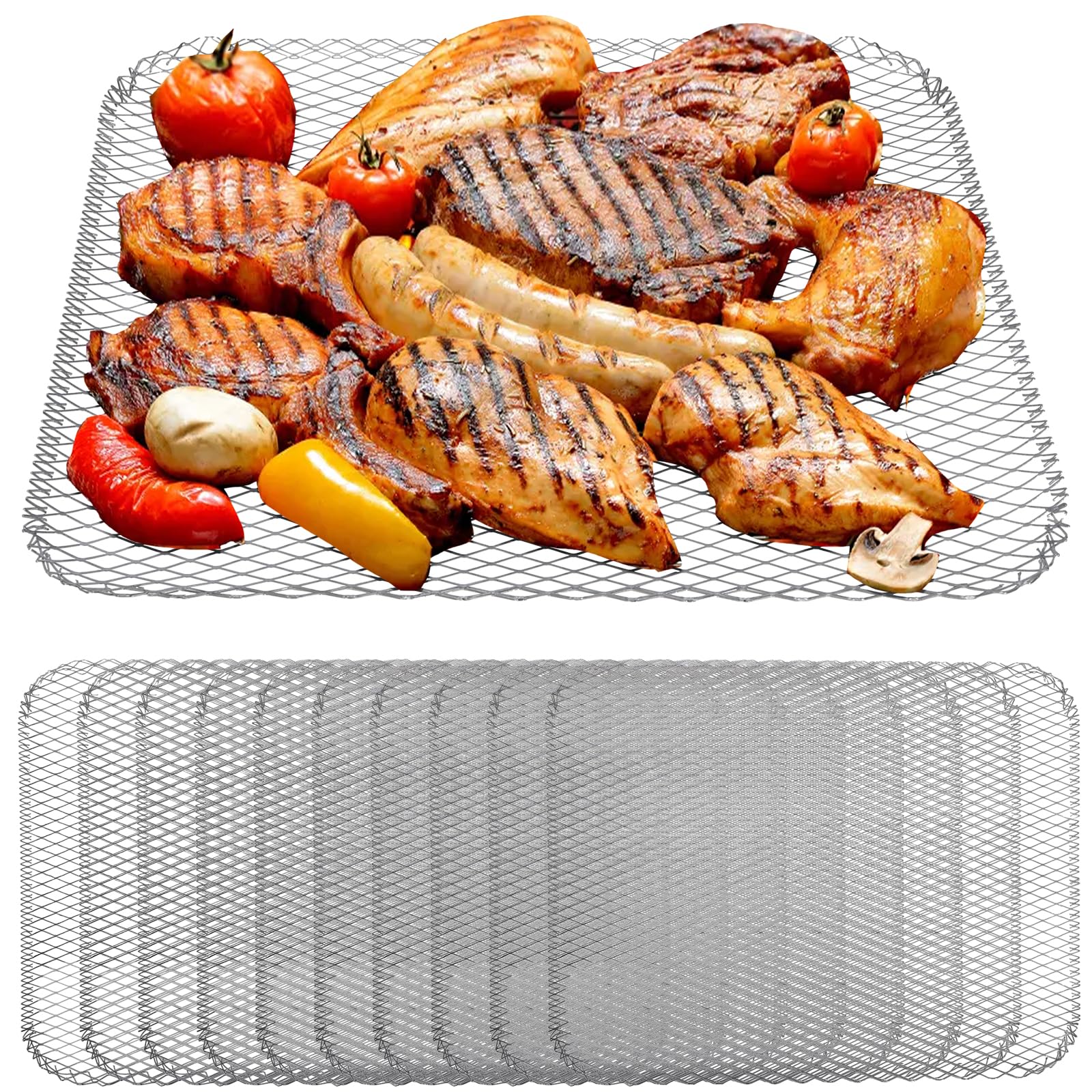 Kingrol 10er-Pack Einweg-Grillaufsätze, 39 x 30 cm, verhindert das Herunterfallen von Lebensmitteln durch Roste und ideal für Fleisch und Gemüse, Outdoor-Grillzubehör