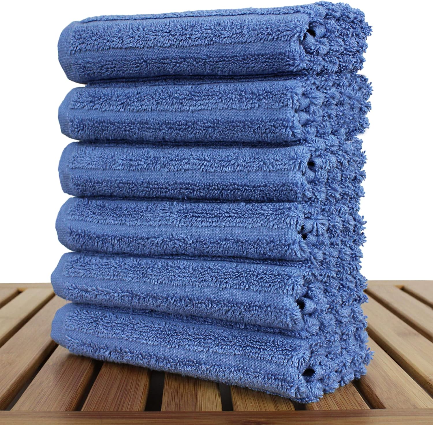 BC BARE COTTON Luxury Hotel and Spa Stripe Towels (Hand Towels - Set of 6, Wedgewood)