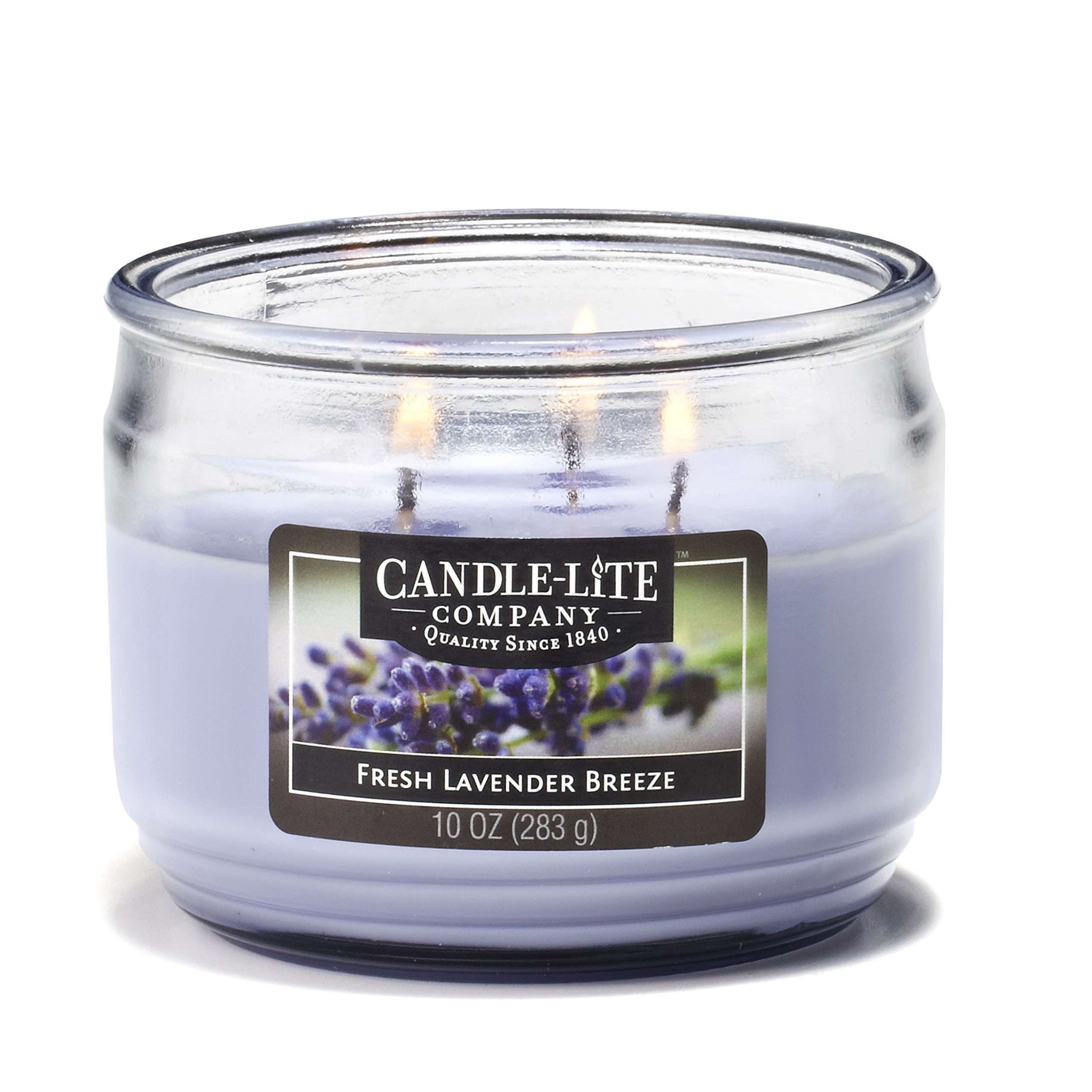 Candle-liteScented Fresh Lavender Breeze Fragrance, One 10oz. 3-Wick Aromatherapy Candle with 20-40 Hours of Burn Time, Light Purple Color, 10 oz