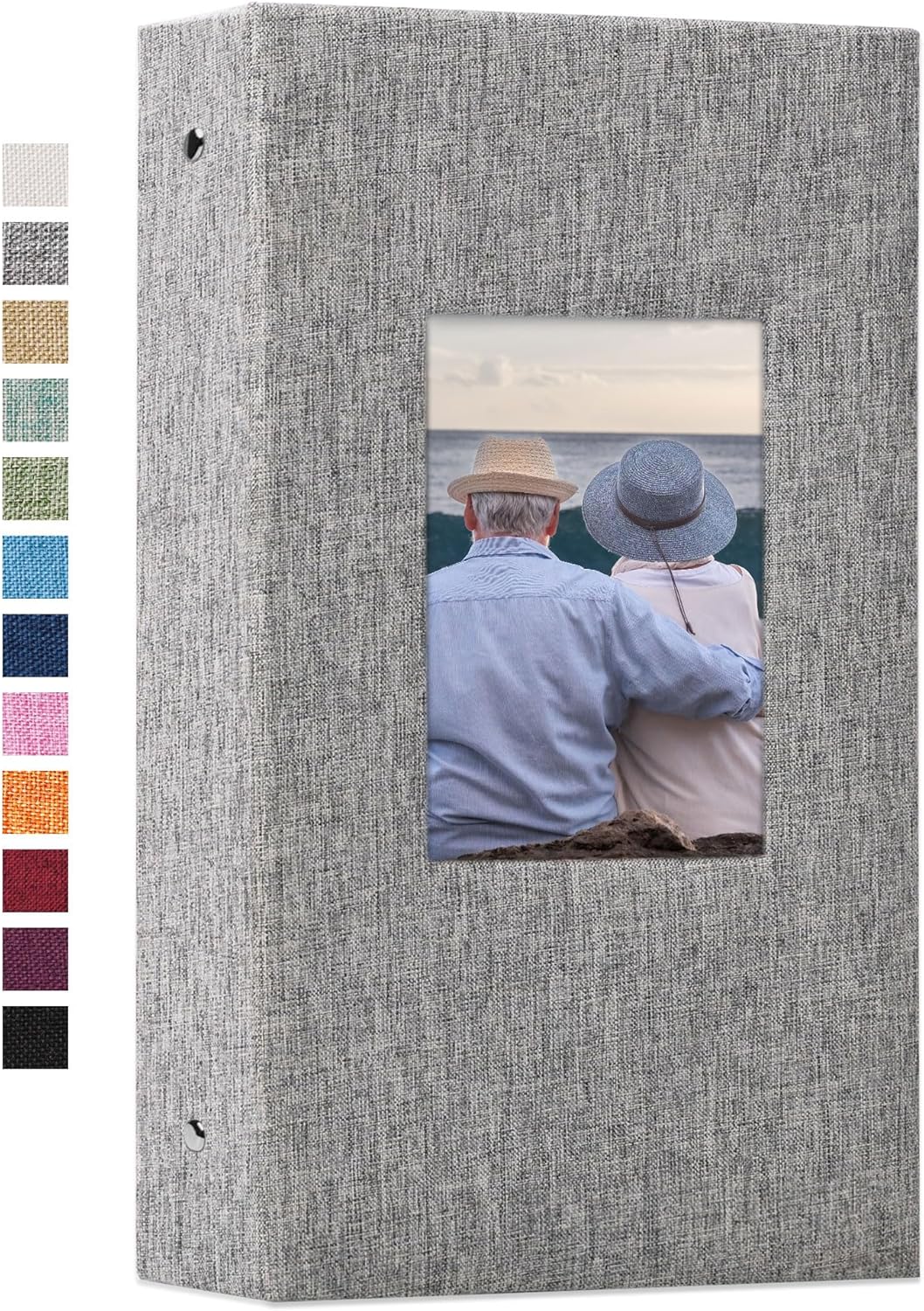 Vienrose Grey Linen Photo Album 4x6 - 300 Slip-in Pockets, Acid-Free, DIY Cover Window for Family Wedding Baby Memories