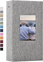 Vienrose Grey Linen Photo Album 4x6 - 300 Slip-in Pockets, Acid-Free, DIY Cover Window for Family Wedding Baby Memories
