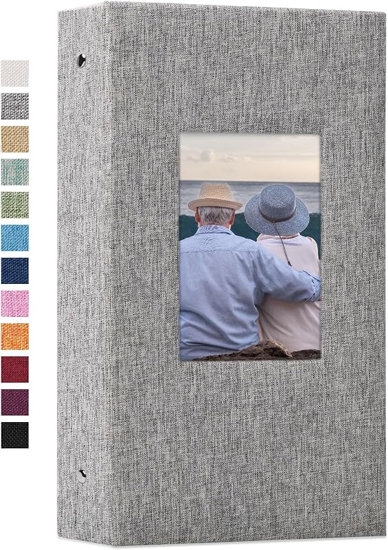 Vienrose 4x6 Photo Album,300 Pockets,Linen Cover with Window,Grey | Linen Hardcover, Slip In Photo Book, Family Memory Album, Travel Keepsake