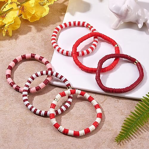 Vista 3 de Ornaland Heishi Surfer - Juego de pulseras elásticas de arcilla polimérica Heishi, pulseras elásticas de estilo bohemio, joyería de playa de verano