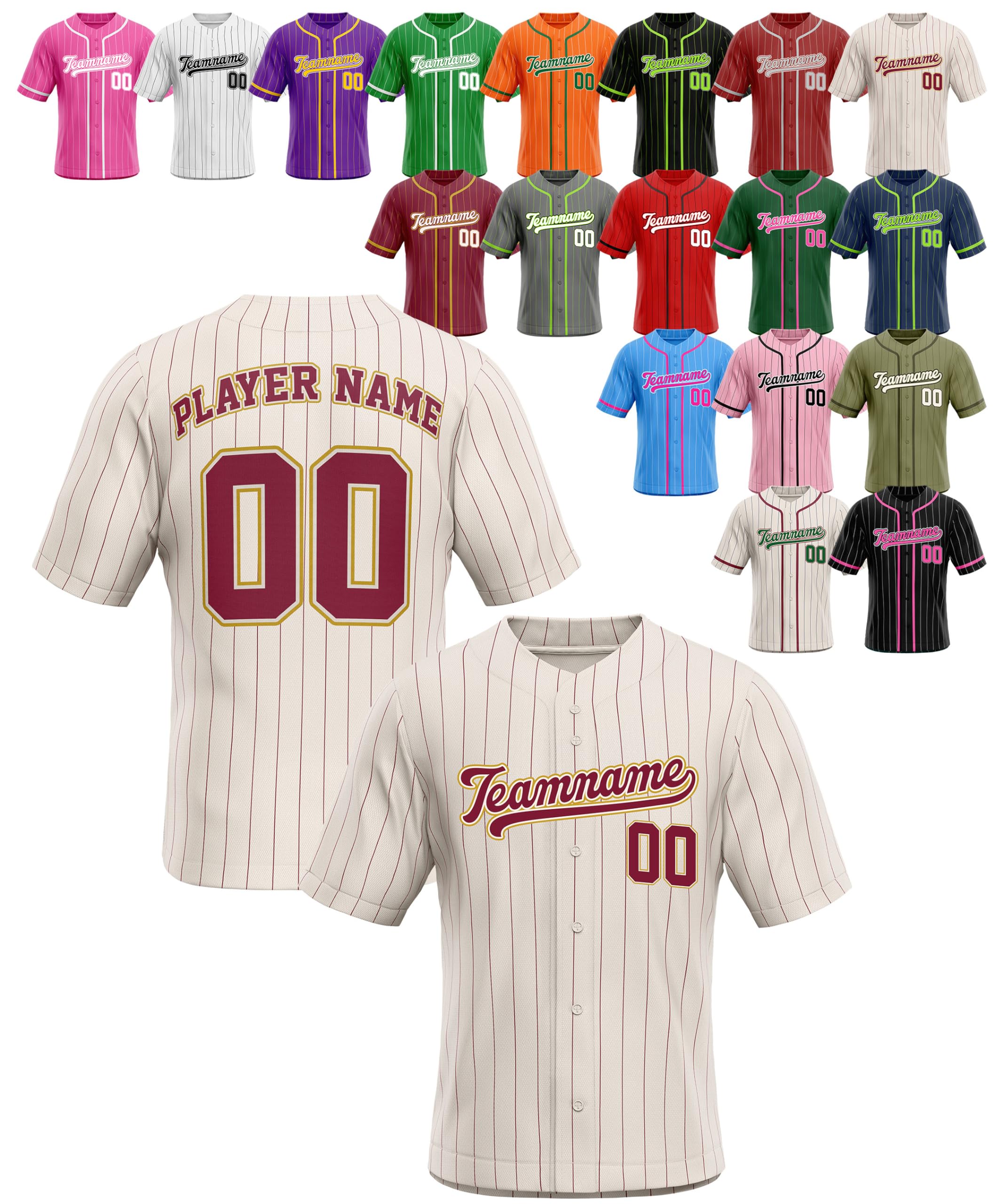 Custom Stripe Baseball Jerseys - Personalized Pinstripe Team Uniforms for Men, Women, Boys, Girls - Add Your Name, Number, Logo - Customized Baseball Shirts for Sports Fans, Teams, Events, Gifts