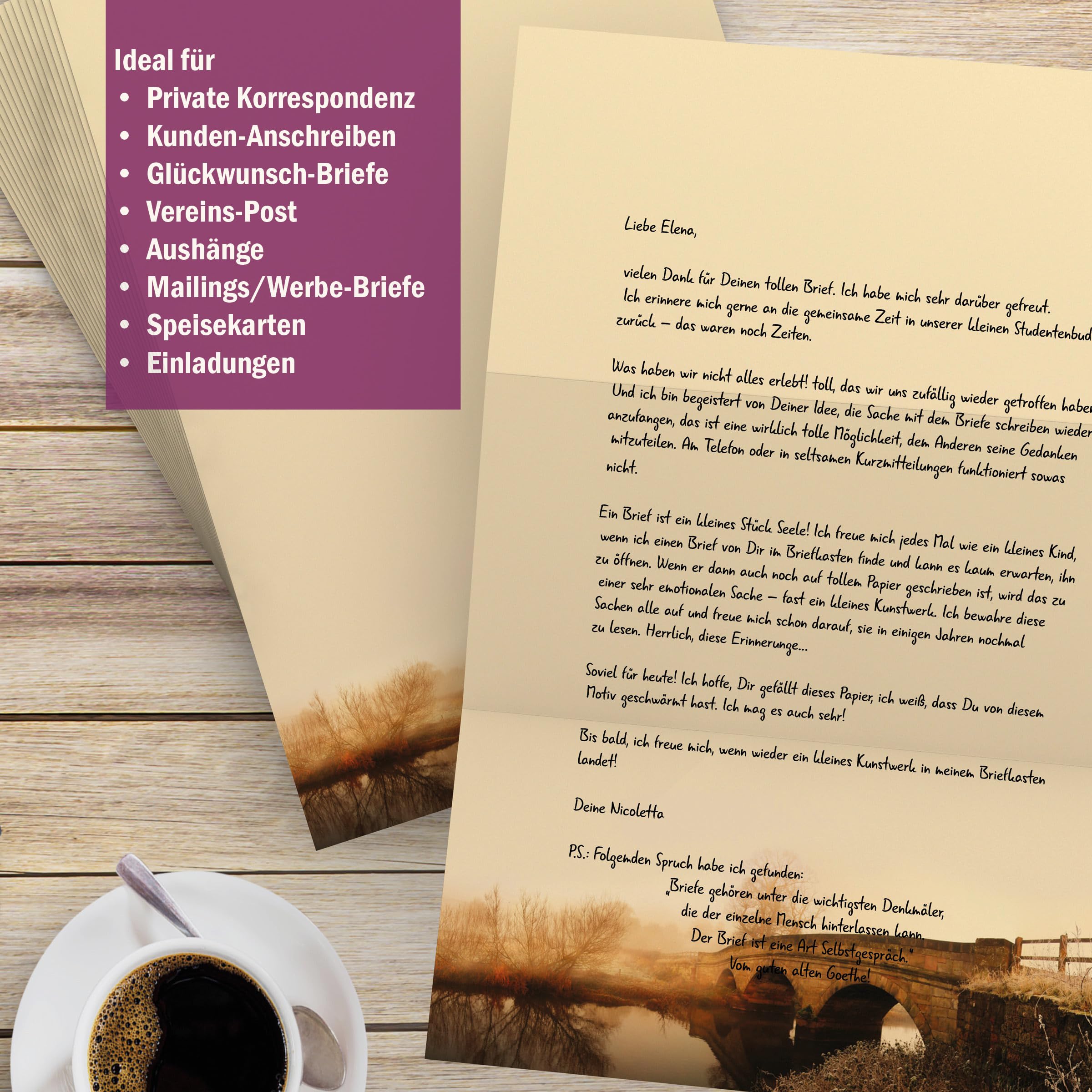 Motivpapier-Set 100 Blatt A4 + 100 Kuverts ohne Fenster