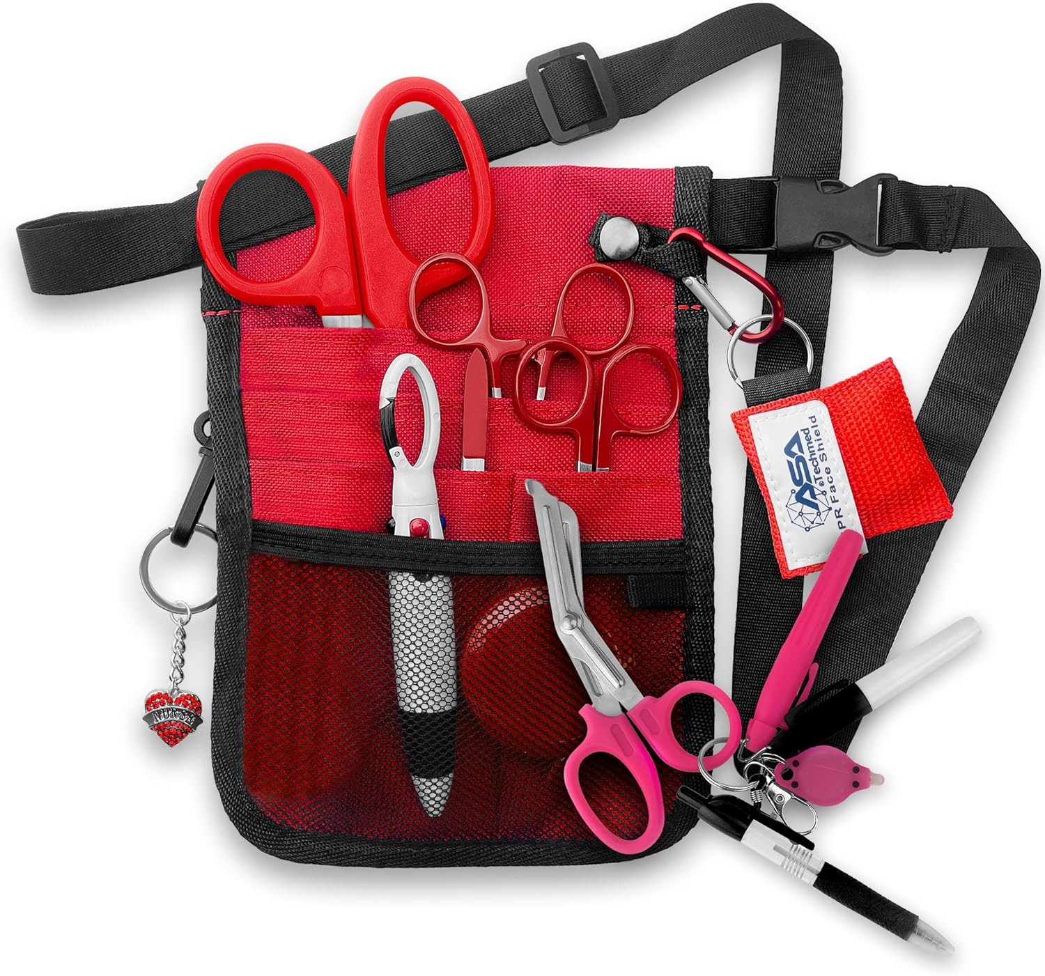 ASA Techmed Nurse Fanny Pack with Multiple Pockets – Medical Waist Pouch Tool Belt for Women & Men – Utility Kit for Nursing Supplies - (Red)