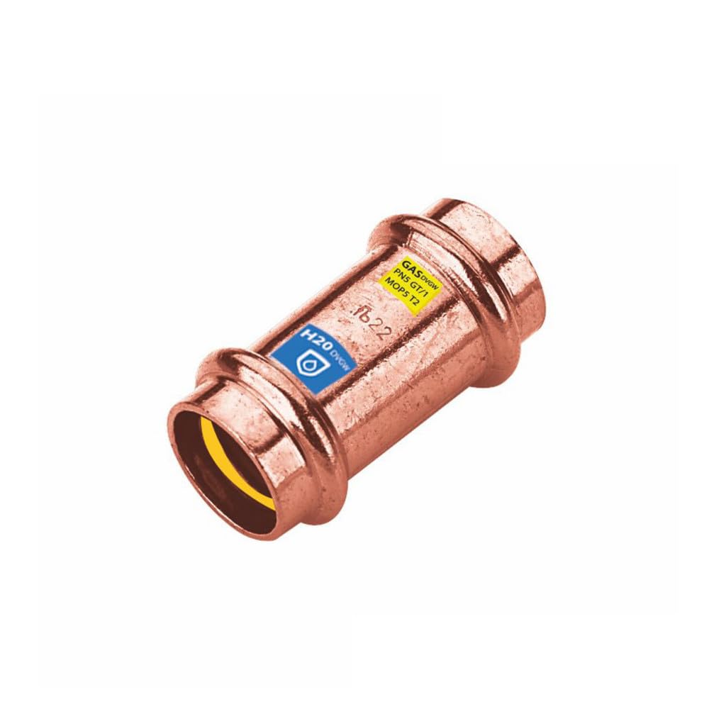 Sanpro CUPRESSK Raccord à sertir en cuivre - Manchon - Taille V 15 (raccord à compression en cuivre, gaz, eau potable, chauffage, sanitaire, tuyau en cuivre)