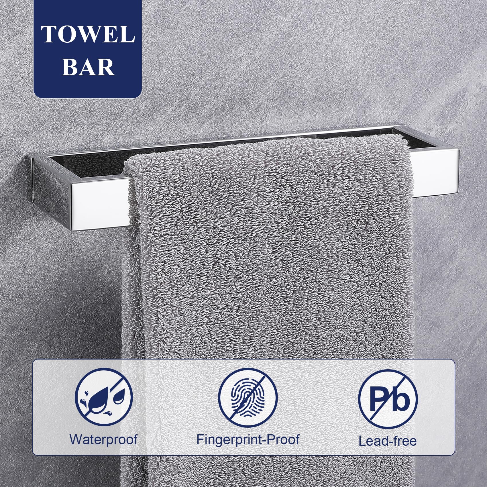 Lot de 3 accessoires de salle de bain en acier inoxydable SUS304 - Anneau porte-serviette mural - Chrome poli