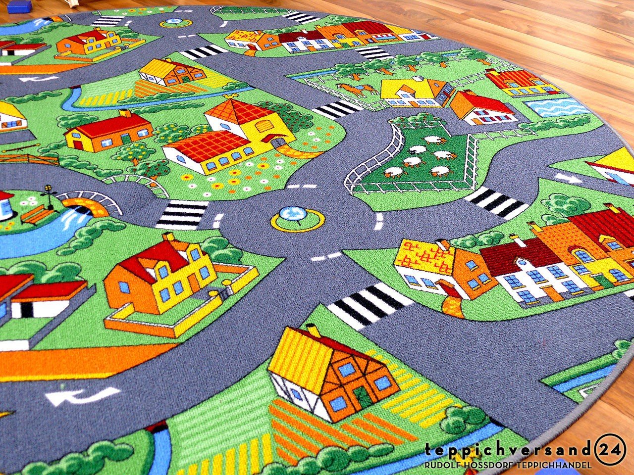 Snapstyle Kinder Spiel Teppich Little Village Grün Rund in 7 Größen