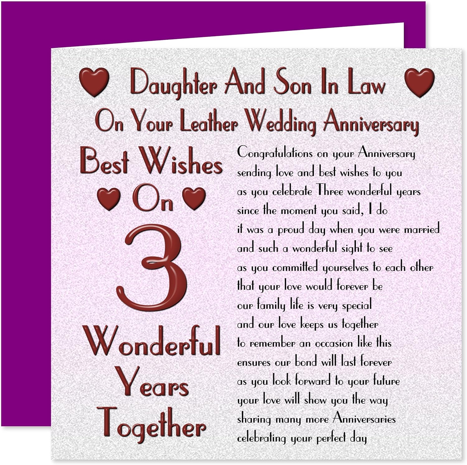 Happy Anniversary Images Daughter And Son In Law Daughter & Son In Law 3Rd Wedding Anniversary Card - On Your Leather  Anniversary - 3 Years - Sentimental Verse : Amazon.co.uk: Stationery &  Office Supplies