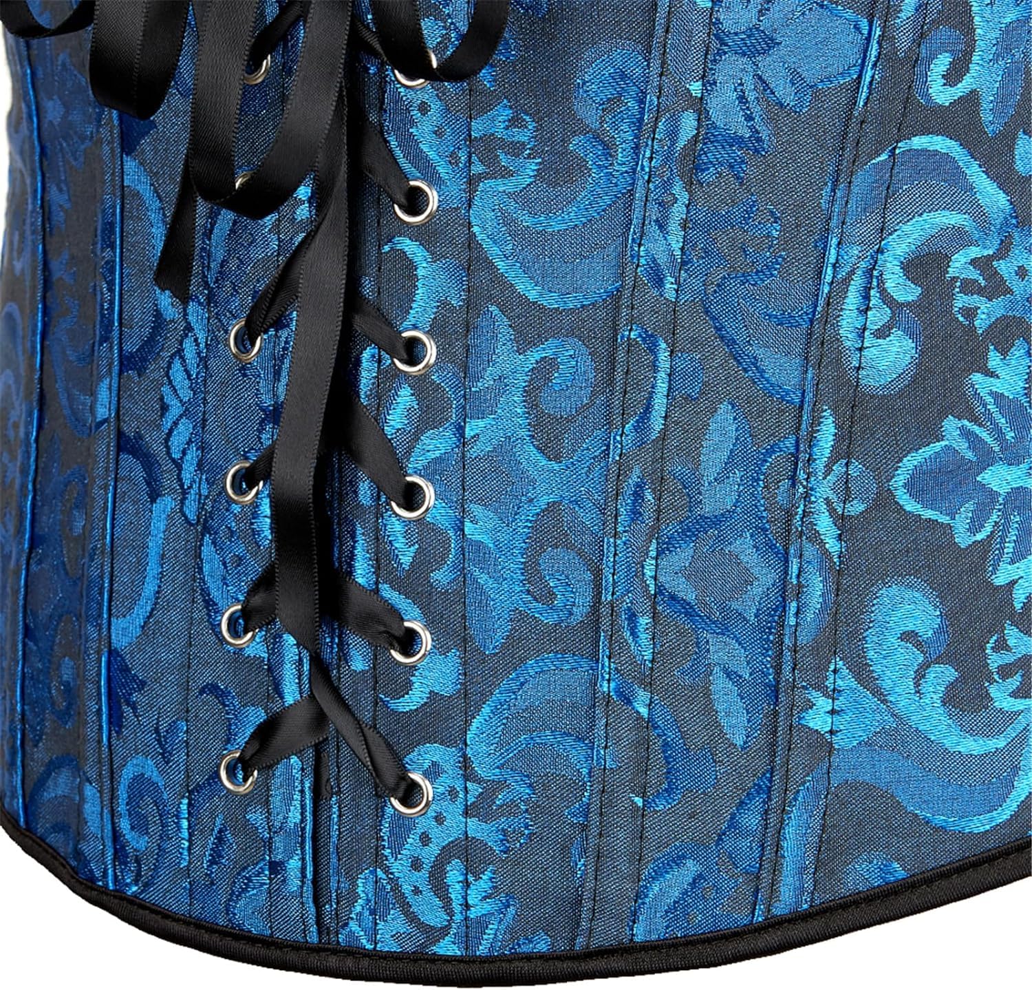 Women's Lace up Gothic Jacquard Shoulder Straps Tank Overbust Shaper Corset Bustiers Top: Medium Deep Blue 3