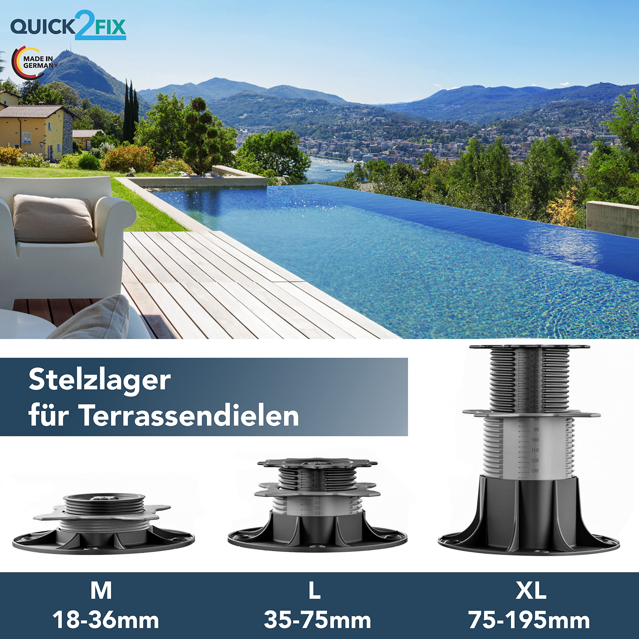 Stelzlager höhenverstellbar 75-195mm (Größe XL) - Dielenaufleger | 12 Stk.