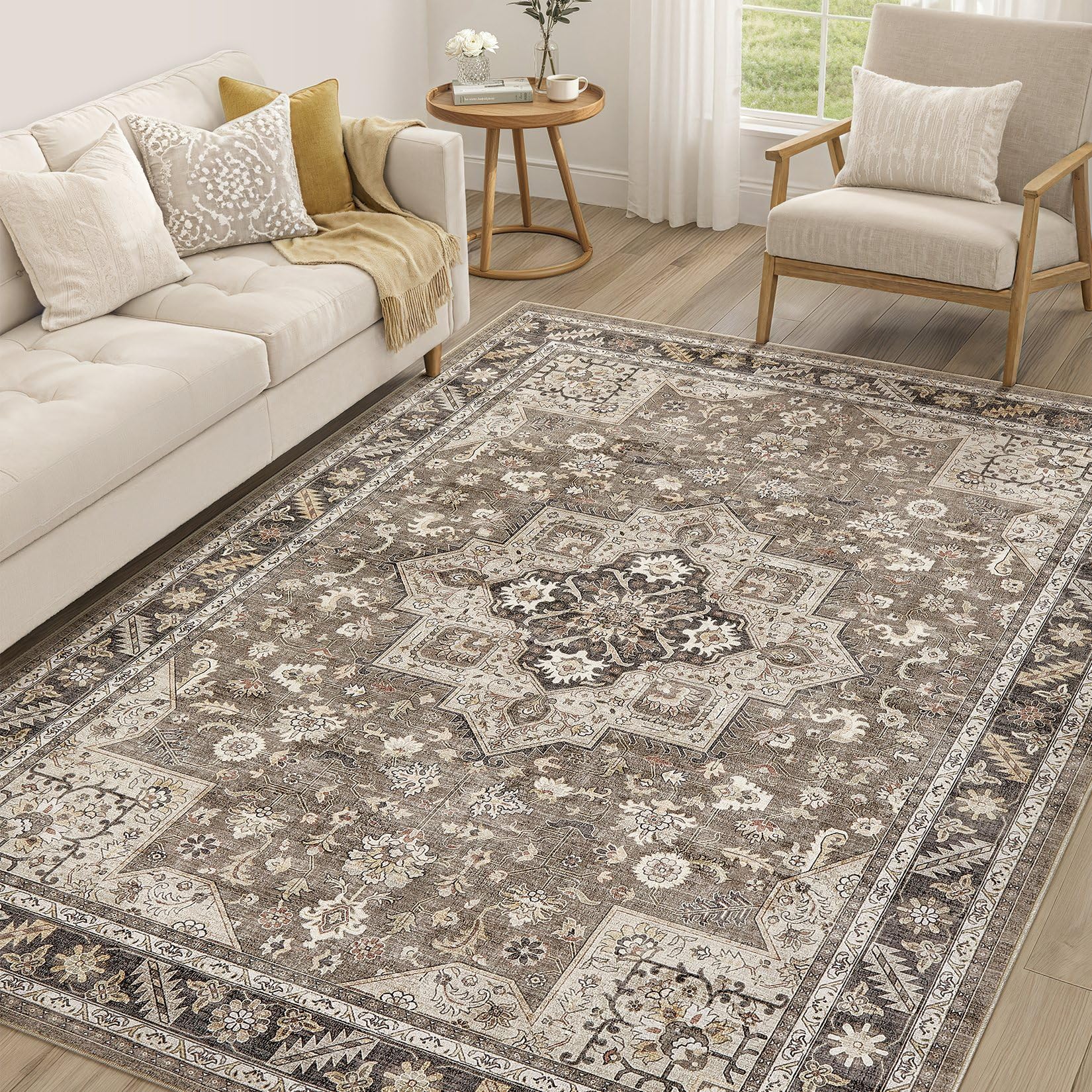 Vintage Living Room Area Rug 7x9 - Large Soft Washable Oriental Traditional Distressed Farmhouse Rugs for Bedroom - Indoor Floor Accent Carpet for