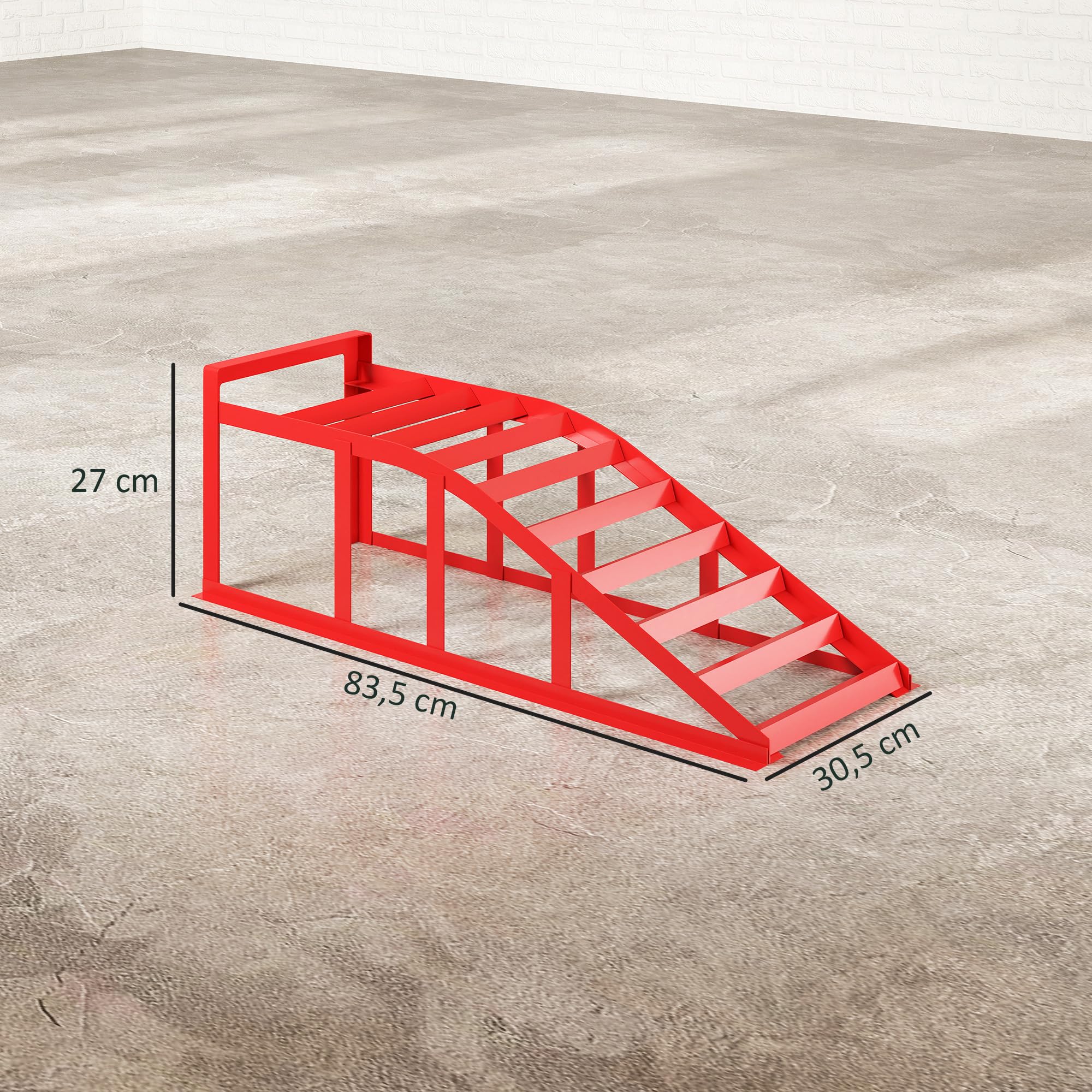 HOMCOM Juego de 2 rampas de acceso para coche, rampa de elevación de acero para coche, antideslizantes, para el mantenimiento y reparación de vehículos, para garaje, casa, taller, rojo