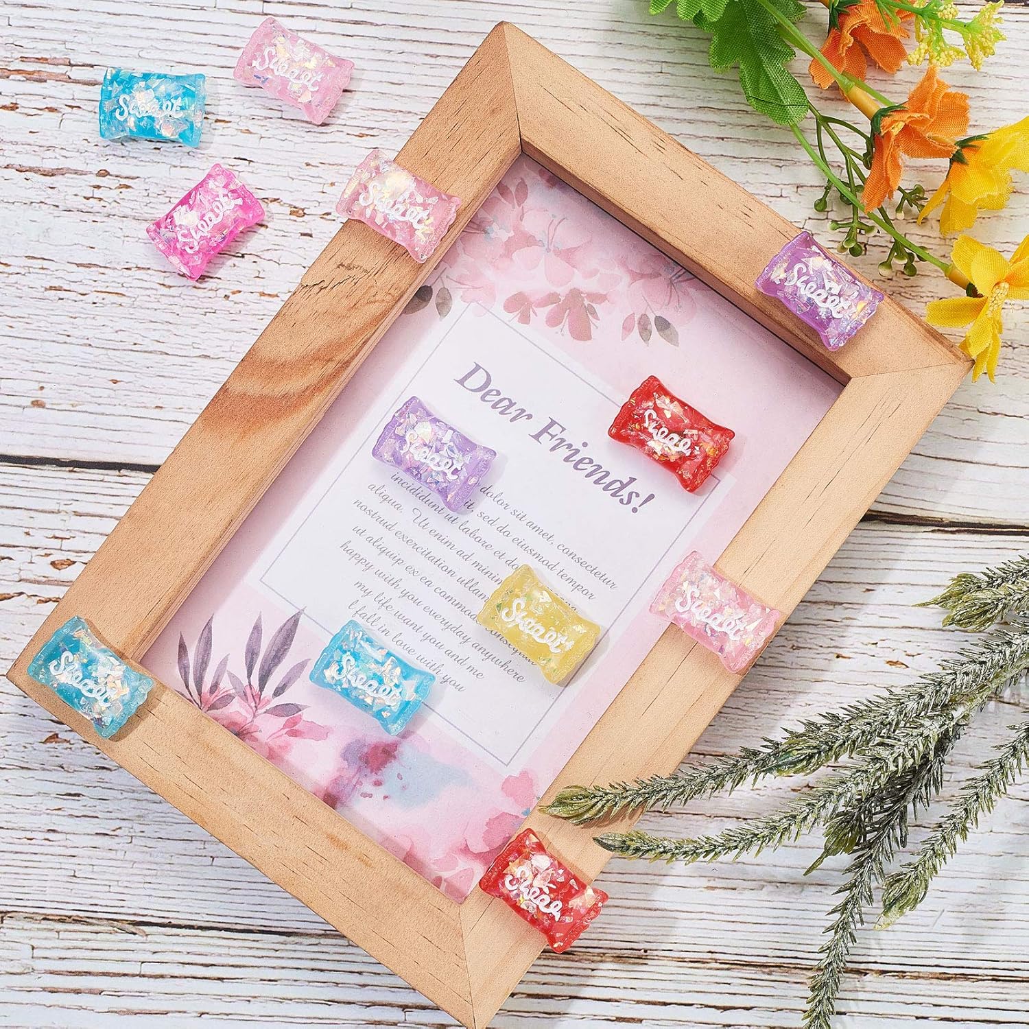 LiQunSweet 200 Pcs Sweet Candy Charming Cabochons with Shell Chip Candy DIY Phonecase Hair Accessories Decoration Embellishments - 24x17mm