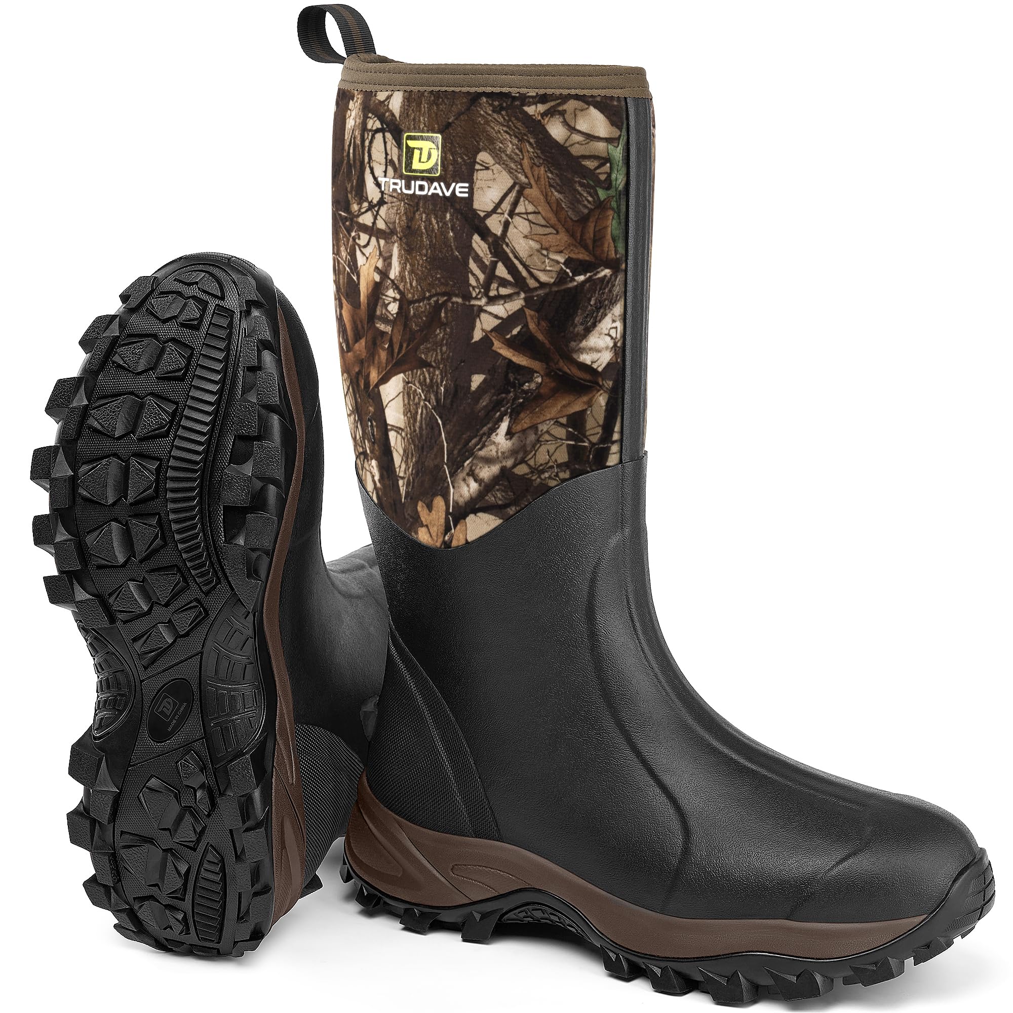 Trudave Rubber Boots for Men &amp; Women with Steel Shank, Mens Rain Boots Waterproof Insulated, Reliable 6mm Neoprene Warm Anti-slip High Traction Multi-season Dry Mud Boot for Outdoor, Work, Hunting