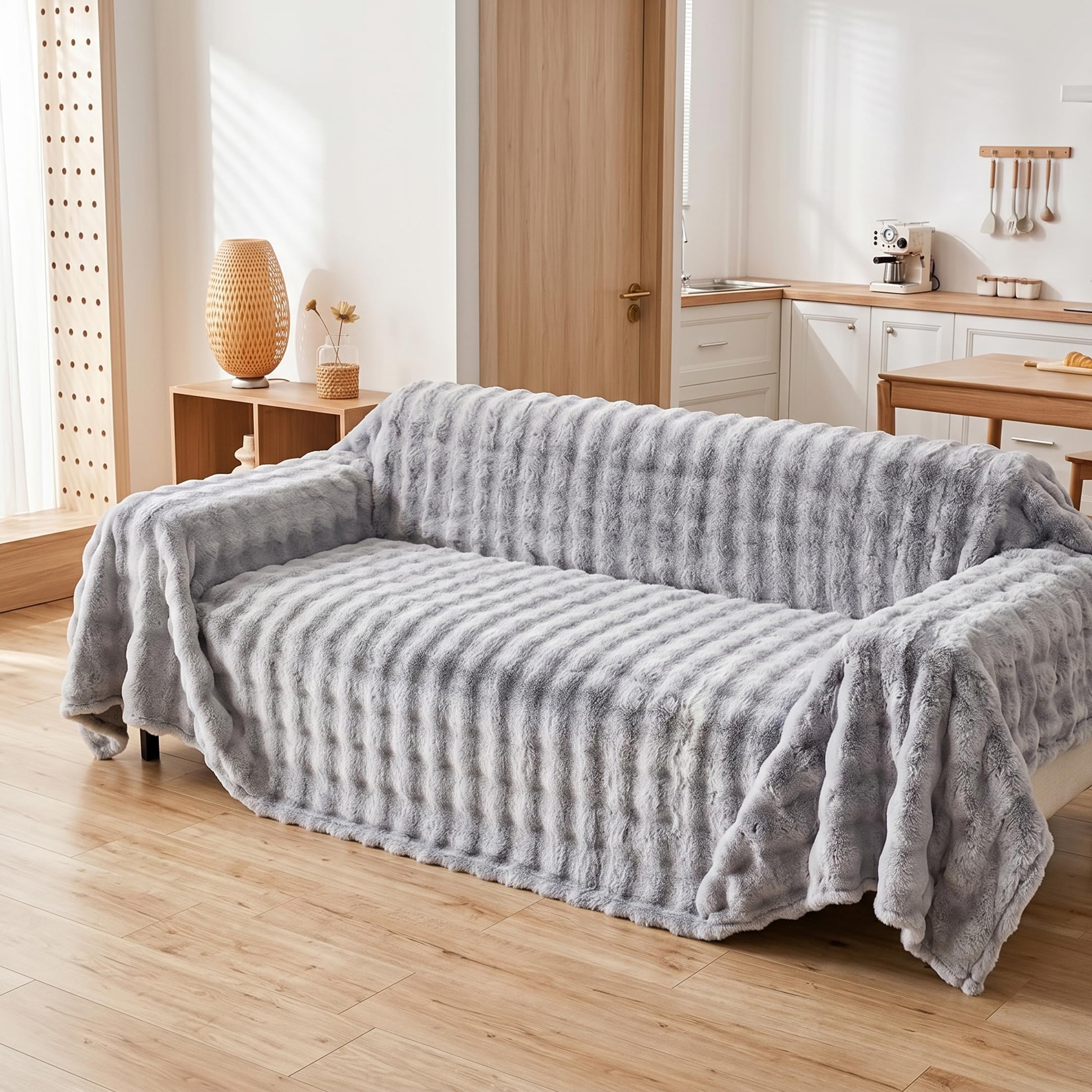 HomeEssentials Elegance Chenille 3 Seater Grey Sofa Cover – Soft Woven Couch Throw, Non-Slip Furniture Protector, Washable Slipcover for Living Room Sofa(180x 320 cm)-image-22