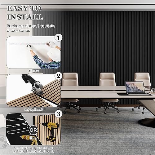 Miniatura 7 de Paquete de 2 paneles acústicos de pared de 105.9 x 20.5 x 0.8 pulgadas, absorbentes de sonido, paneles de pared de listones de madera para