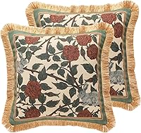 Vista 37 de patdrea Fundas de almohada de diseño floral vintage para sofá, fundas de almohada de lino marrón amarillo con patrón de pájaro y rosa, cojín