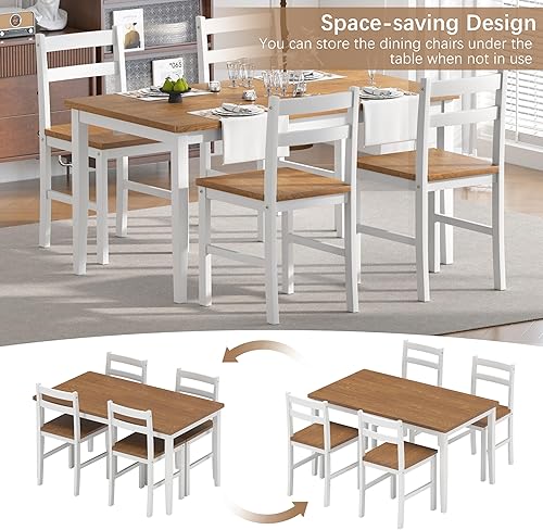 Miniatura 4 de Juego de mesa de comedor de 5 piezas, juego de mesa de comedor de madera maciza para 4, juego de mesa de granja y 4 sillas, juego de mesa de cocina