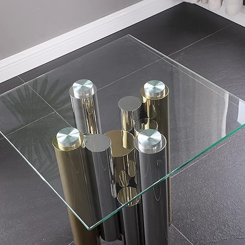 Miniatura 12 de Mesa auxiliar moderna de cristal de 20 pulgadas con marco de metal, mesa de noche, mesa esquinera para sala de estar, oficina en casa, dormitorio