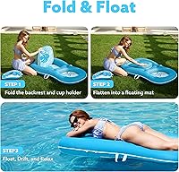 Vista 6 de SLOOSH Pool Floats Lounger Adult, Fabric Pool Floaties Lounge Convertible 2-in-1 Floating Water Floaty with Cup Holders Adjustable Backrest Recliner