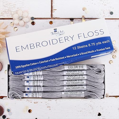 Vista 131 de Threadart - Hilo de bordar de algodón largo egipcio de alta calidad, 12 madejas Morado 6 hilos divisibles de 8.75 yardas cada uno para bordado a
