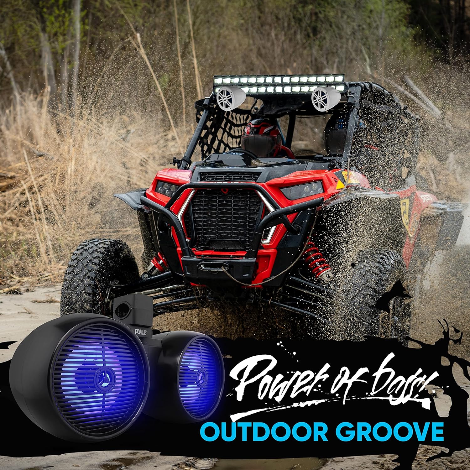 Pyle Dual Waterproof Off-Road Speakers - 8" 300W 2-Way Marine Wakeboard Tower Sound System w/LED Light, Full Range Outdoor Stereo Speaker for Car, ATV, UTV, Jeep, Boat, Includes Brackets (Black) - Image 6