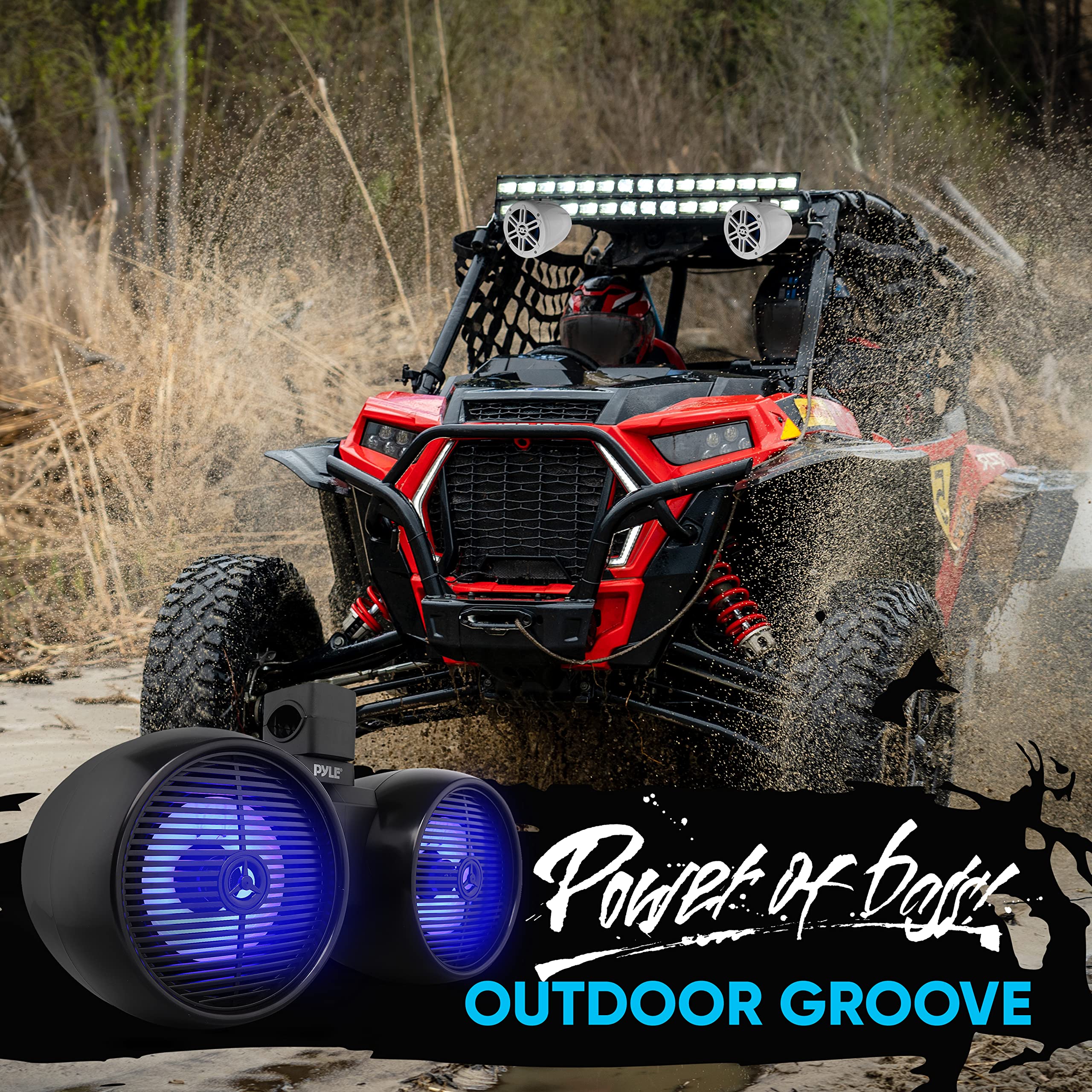 Pyle Altoparlanti impermeabili per fuoristrada, 20,3 cm, 300 W, 2 vie, sistema audio a torre di wakeboard con luce a LED, altoparlante stereo da esterno per auto, ATV, UTV, Jeep, barca, include staffe