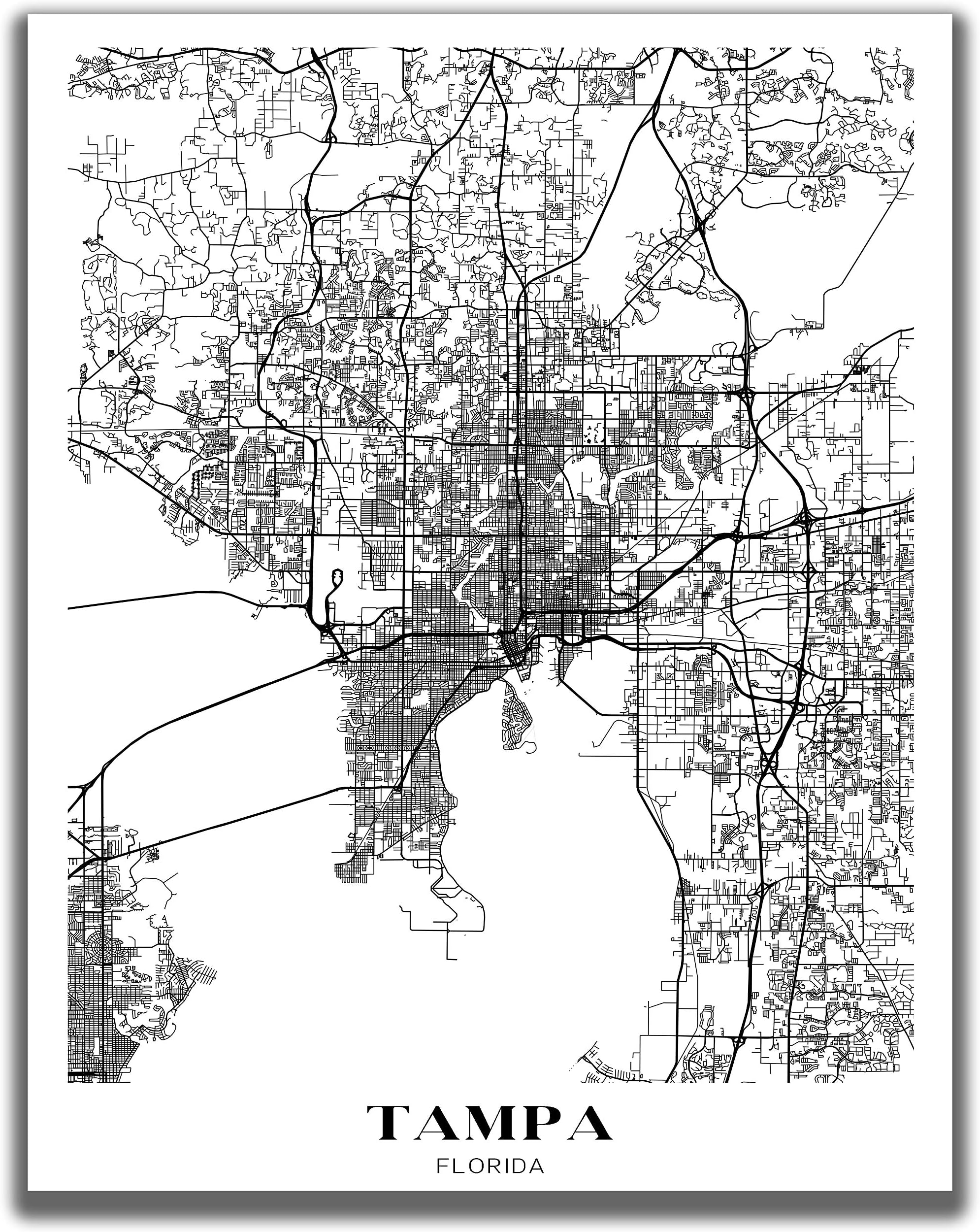 Tampa, Florida Map Wall Art - 11x14" UNFRAMED Print - Modern, Minimal, Black And White Tampa Wall Decor - FL Gifts For Women And Men, Souvenirs, Poster
