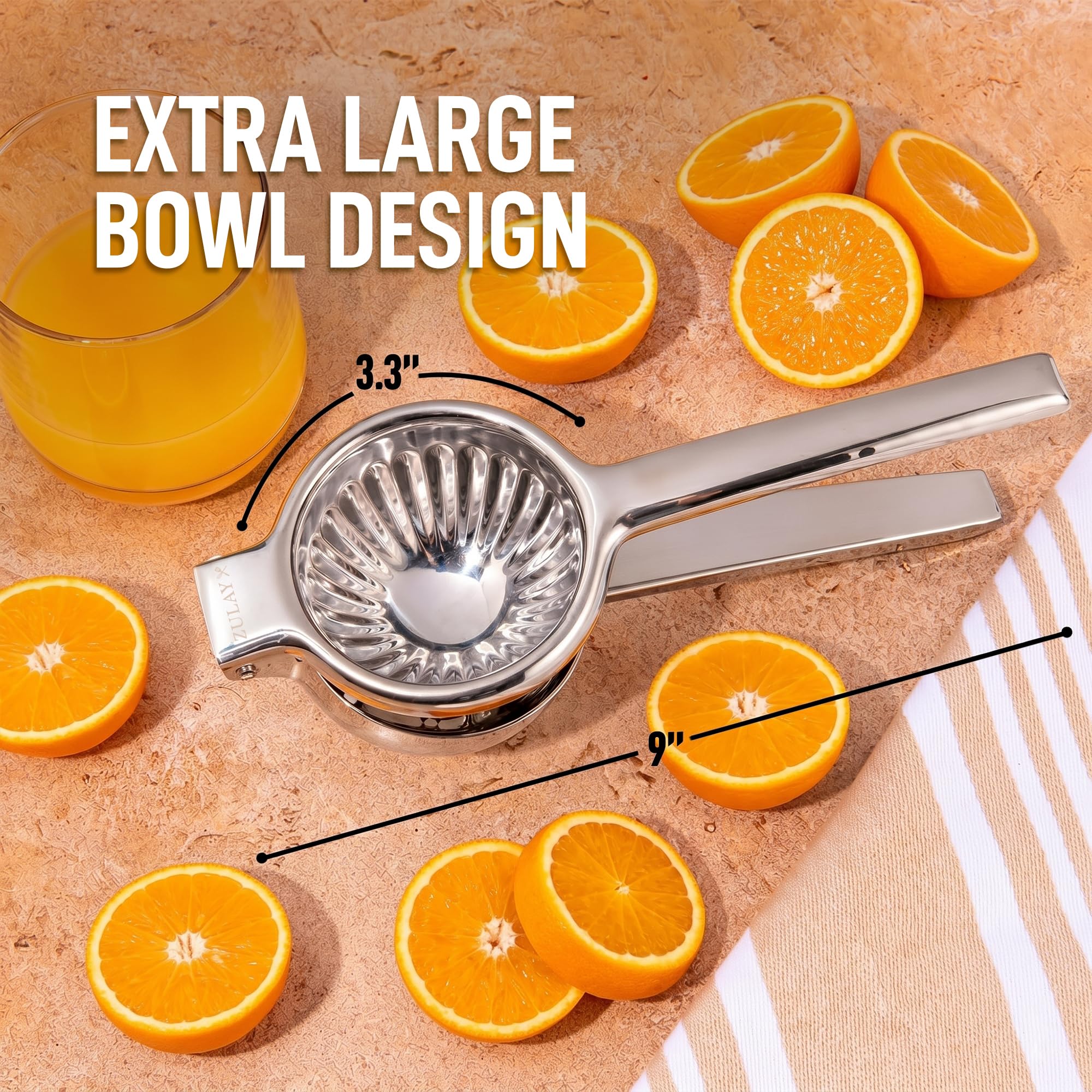 Zulay Presse-citron extra large en acier inoxydable – Presse-citron robuste et facile à presser – Presse-agrumes ergonomique et presse-agrumes pour petites oranges, citrons et citrons verts