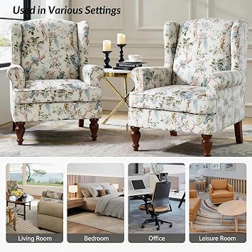 Wingback Armchair, Retro Accent Chair Soft Padded Fabric Lounge Padded Sofa Chair, Retro Vantage Leisure Armchair for Living Room Bedroom - Solid Wood Frame - Bird