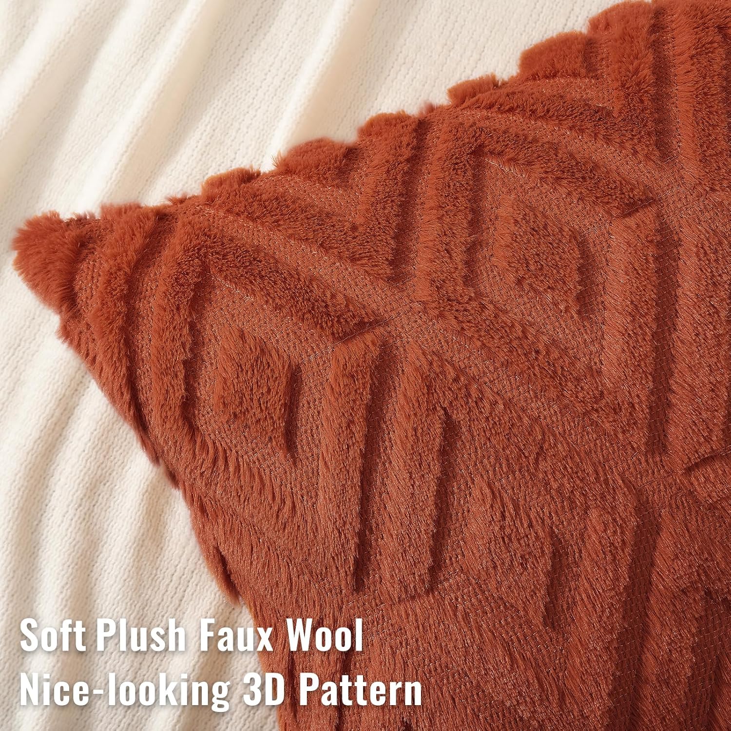 decorUhome Fall Faux Fur Rust Throw Pillow Covers 20x20 Set of 2 image 2