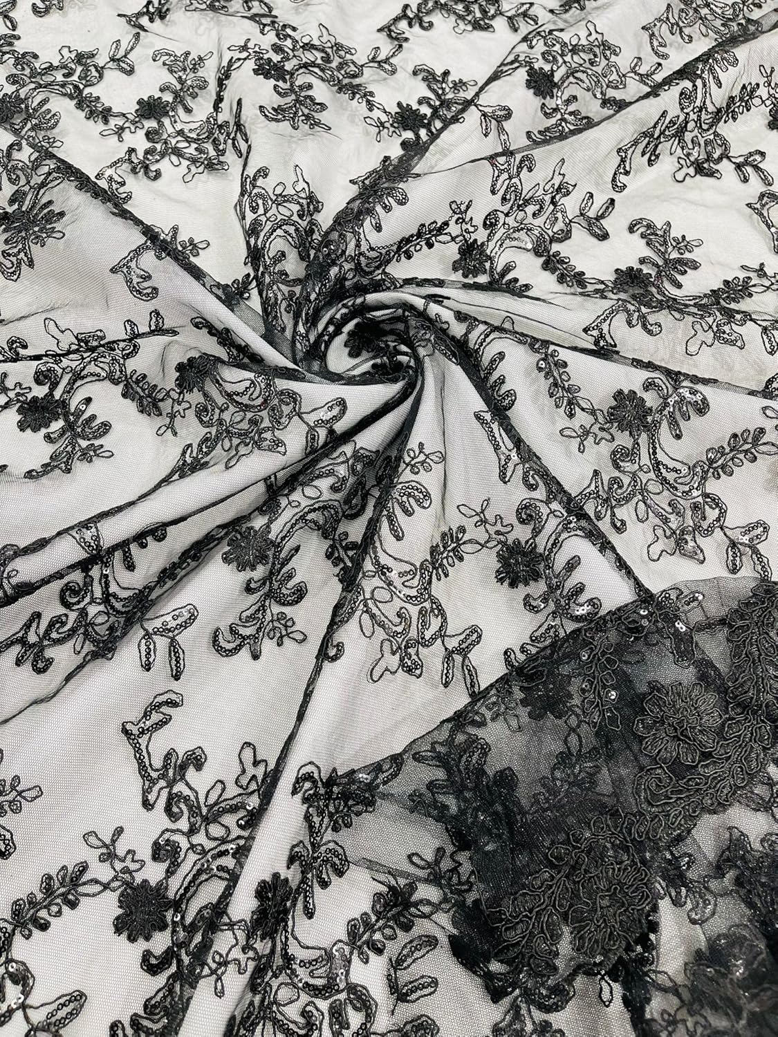 Backdrop King Inc Flower lace Corded and Embroider with Sequins on a mesh- Sold by The Yard (Sage Green, 1 Yard)