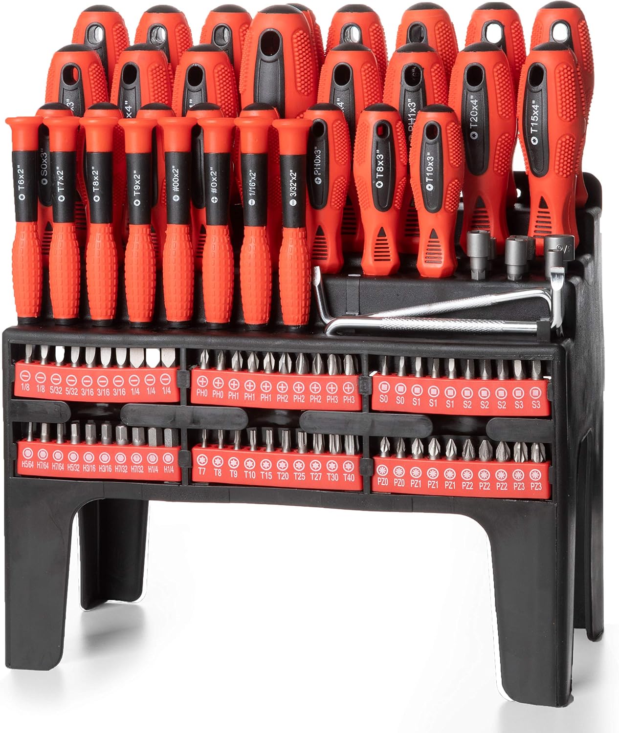 100 Piece Magnetic Screwdriver Set with Organizer Rack