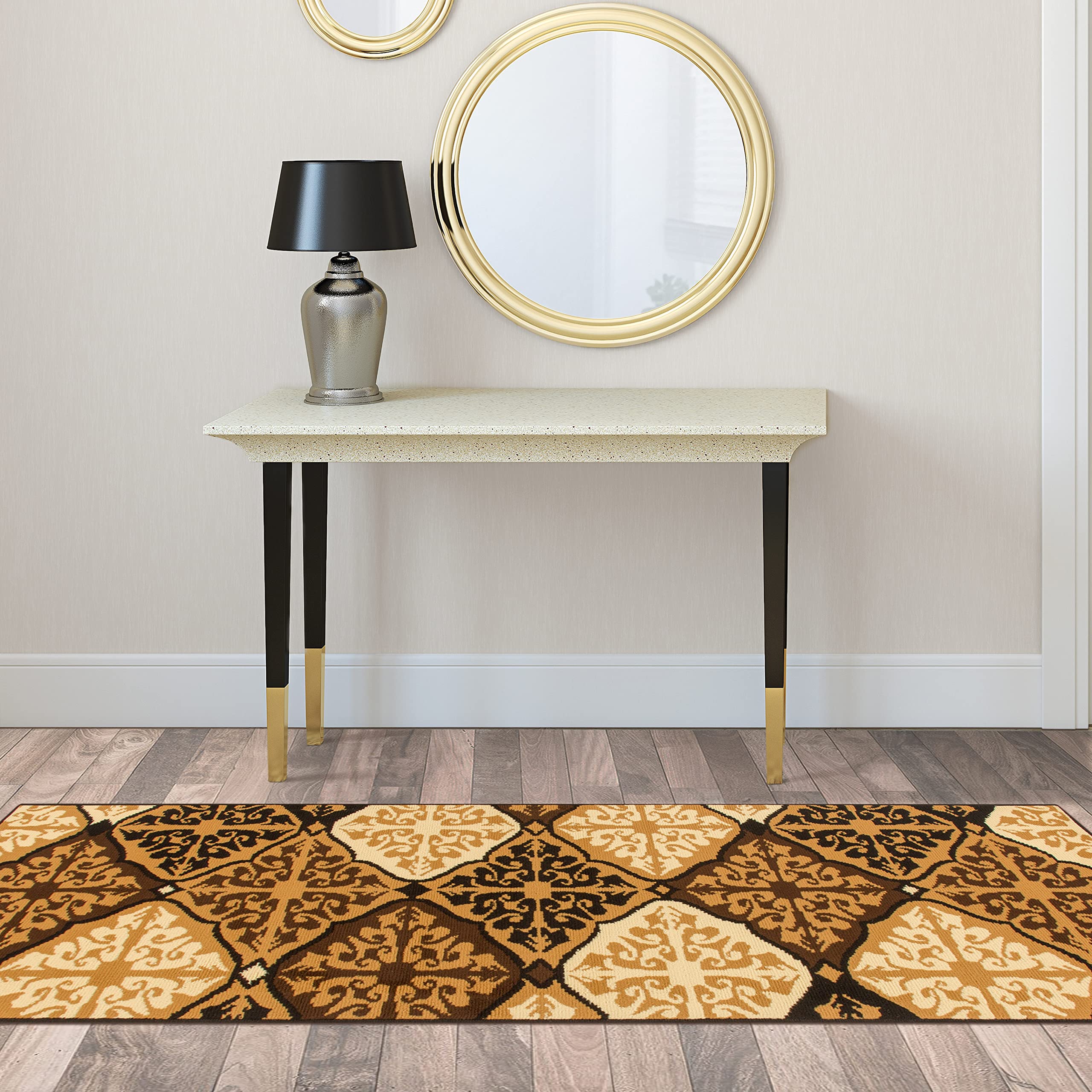 Tapis long de couloir caramel Duncan en polypropylène résistant