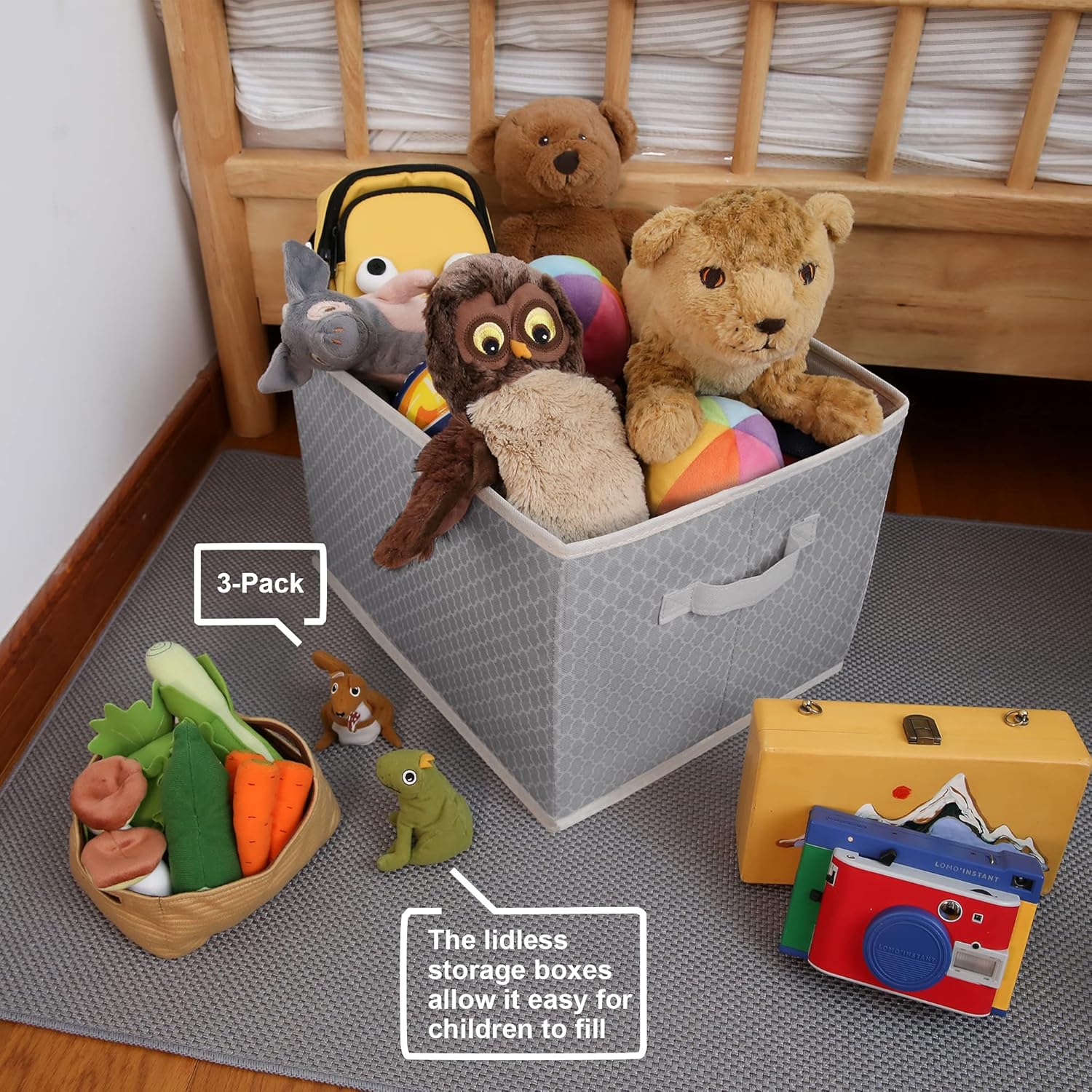 GRANNY SAYS Kid’s Fabric Storage Bin Toy Storage Basket, Nursery Storage Box Closet Organizer Bins for living Room, Extra Large, Gray/Beige, 3-Pack : Home & Kitchen