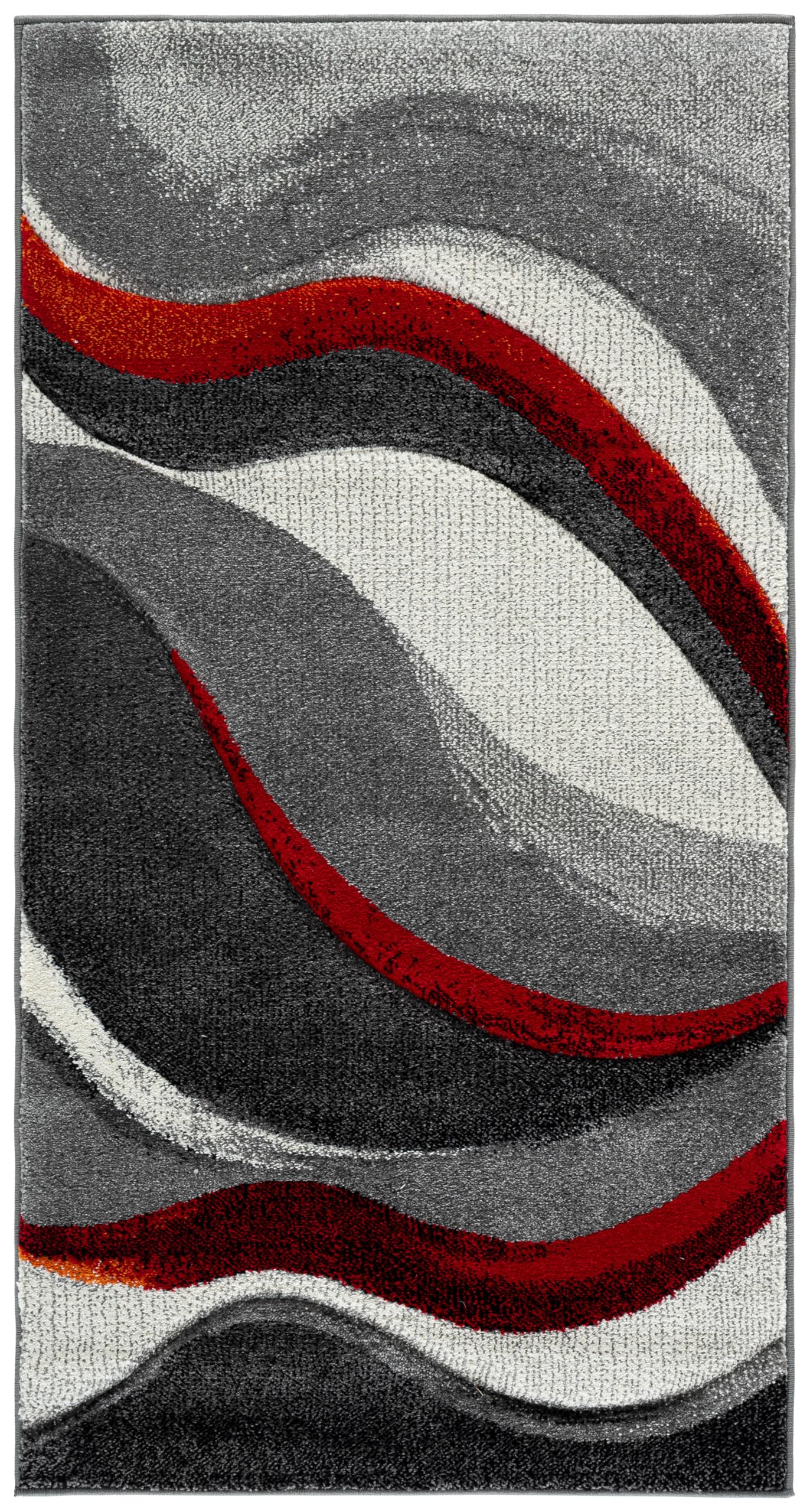 SAFAVIEH Zeitgenössische Teppich für Wohnzimmer, Esszimmer, Schlafzimmer - Hollywood Collection, Kurzer Flor, Grau und Rot, 79 X 152 cm